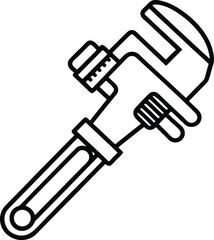 Pipe wrench silhouette vector illustration, black pipe wrench line art vector, pipe wrench vector icon design