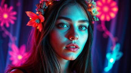 Single awareness day, a young woman painting alone in her art studio, lost in deep thought, colorful splashes on the canvas and her hands, dreamy and artistic atmosphere