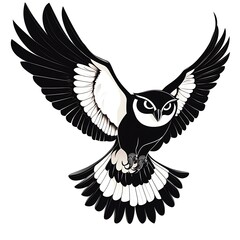 Naklejka premium Black and white stylized hawk in flight