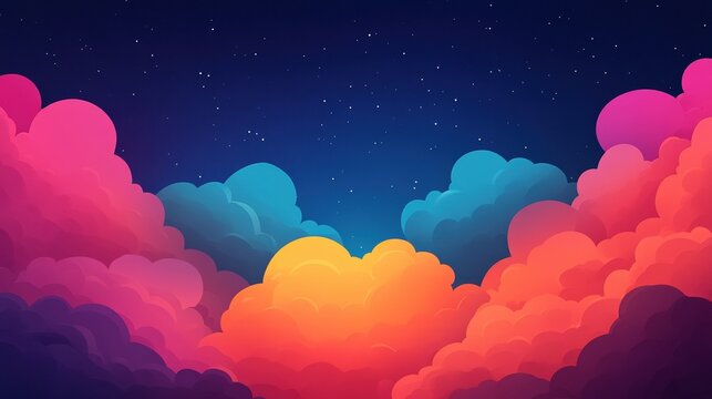 Vibrant, colorful clouds in a deep night sky illuminate the horizon with warmth.