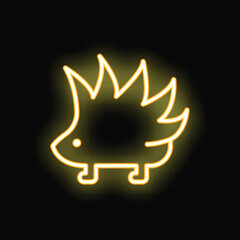Simple neon sign illustration of a hedgehog glowing on a black background