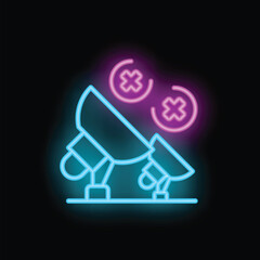 Neon satellite dish receiving bad signal with two cross marks over it