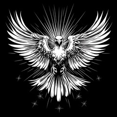 Fototapeta premium Powerful eagle soaring, graphic design, celestial background, for t-shirt or poster