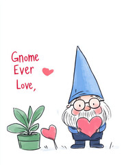 Gothic gnome with heart-shaped glasses and wilted heart plant: Dark Love Reaper Valentine Illustration T-Shirt Designs