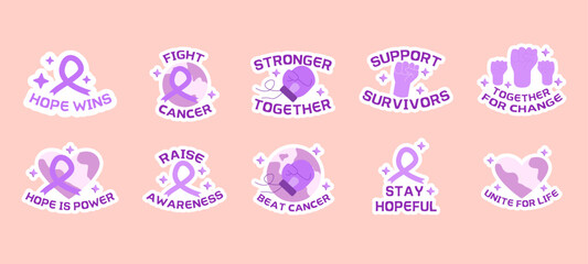 bundle sticker cancer day. vector illustration