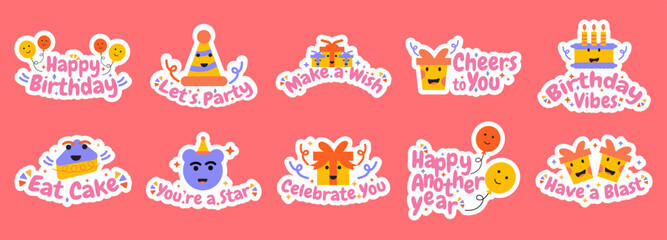bundle sticker happy brithday. vector illustration