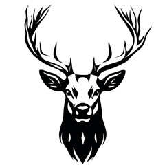 Naklejka premium Deer head graphic design, stylized portrait, black and white