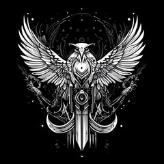 Obraz premium Graphic Design of a Majestic Eagle, Sword, and Ornate Design