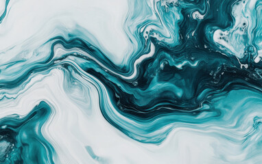 Obraz premium Abstract teal and white fluid art with swirling patterns and textures, creating calming and serene atmosphere. Perfect for backgrounds or artistic projects