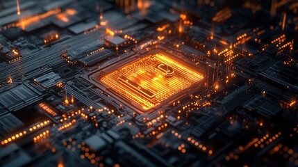 Fototapeta premium Futuristic representation of a glowing lock on a digital network, showcasing encrypted data and cyber safety