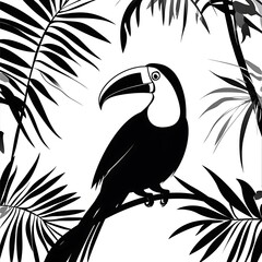 Toucan in Tropical Foliage Illustration