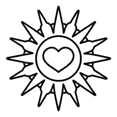 Heart-Shaped Sun Center Line Art