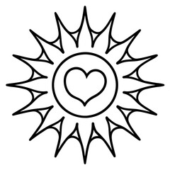 Heart-Shaped Sun Center Line Art