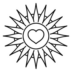 Heart-Shaped Sun Center Line Art