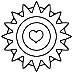 Heart-Shaped Sun Center Line Art
