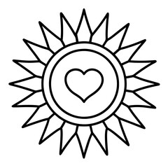 Heart-Shaped Sun Center Line Art