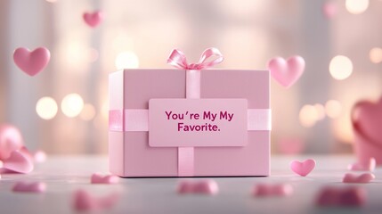 Cartoon style Valentines box with playful signage You're My Favorite, bright vibrant colors, whimsical hearts, cheerful vibe