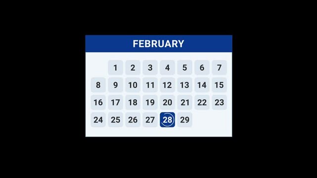 28th February date calendar Animation