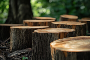 Naklejka premium A deforested area with tree stumps, representing habitat loss