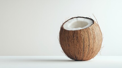 Fototapeta premium A single whole coconut with an intricate texture placed on a clean white background, perfect for tropical product campaigns.