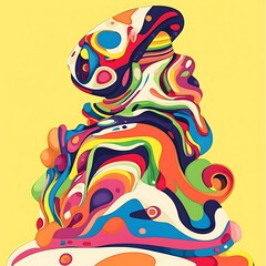Abstract colorful figure on yellow background. Possible use Graphic design inspiration