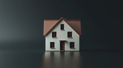 A stylish minimalist house in isolated cream and brown tones, framed by a dark, shadowed background.