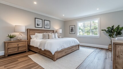 Fototapeta premium Coastal Bedroom Interior Design, Luxury Home, Natural Light