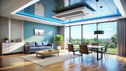 Naklejka premium Modern Ceiling-Mounted Air Conditioner with Integrated Light â€“ Stylish HVAC Design