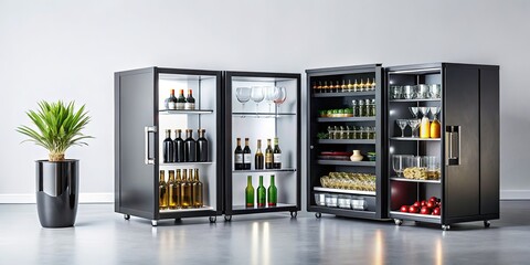 Modern Black Minibars on White Background - Stylish Home Bar Design Banner