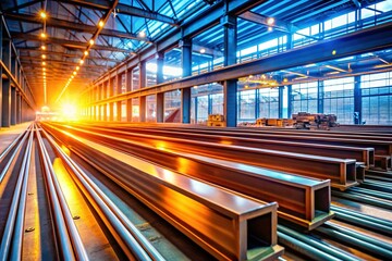 Obraz premium Modern Industrial Plant: New Welded Metal Beams - Stock Photo