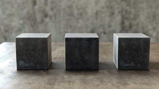 3 concreat blocks line up horizontally for decor, pedestal for exhibition, display stand, art installation concept