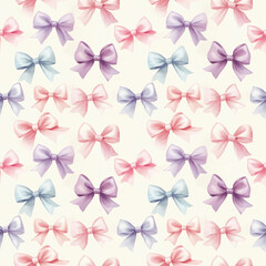 Colorful arrangement of delicate bows in pastel shades against a soft background