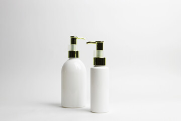white bottle pump for display product and brand 