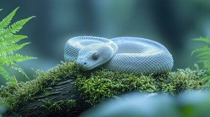 Fototapeta premium Pale snake rainforest moss log nature.