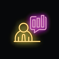 Neon style icon of a businessman analyzing a growing chart, perfect for topics related to business and finance