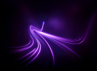 Intense purple light streaks across a dark background, creating a dynamic, swirling, abstract effect.  The light trails resemble flowing ribbons or energy streams.