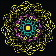 colorful mandala design on black background