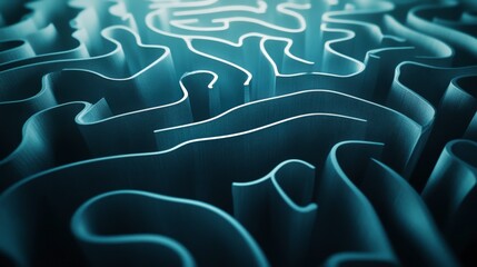 Obraz premium Abstract 3D Maze: Intricate Teal Pathways and Undulating Forms