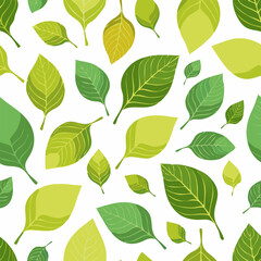 Seamless pattern of various plant leaves in autumn colors