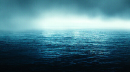 Fototapeta premium Deep blue ocean with penetrating sunlight showcasing vast underwater depth and solitude concept minimalistic bright tone modern blurred background with empty blank caption space on the side