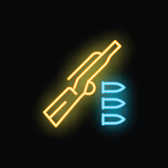Neon glowing hunting rifle and bullets on a black background