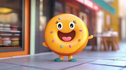 Cartoon fast food donut groovy character. Street cafe dessert childish cartoon hippie personage, donut sweet pastry or takeaway menu meal cute funky isolated vector mascot or happy groovy character