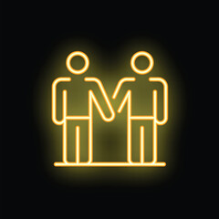 Neon sign showing two businessmen shaking hands on a black background