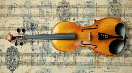 Fototapeta premium Vintage viola on sheet music background