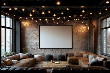 Modern Loft Living Room with Exposed Brick Walls