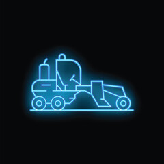 Neon blue road construction with snow removal vehicle pushing snow at night