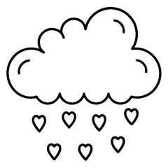 Line Art Cloud Showering Hearts