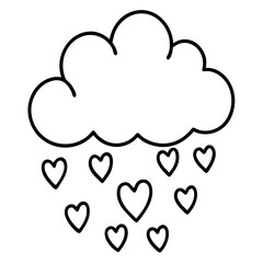 Line Art Cloud Showering Hearts
