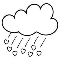 Line Art Cloud Showering Hearts