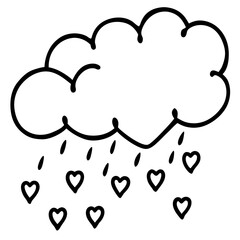 Line Art Cloud Showering Hearts